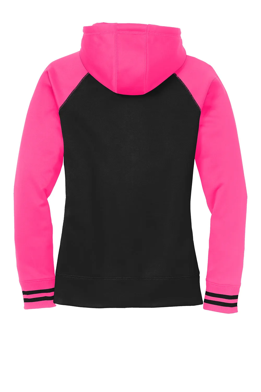 Sport-Tek Damen Sport-Wick Feuchtigkeitstransportierende Fleece Kapuzenpullover Hoodie mit Taschen - Schwarz/Neon Pink