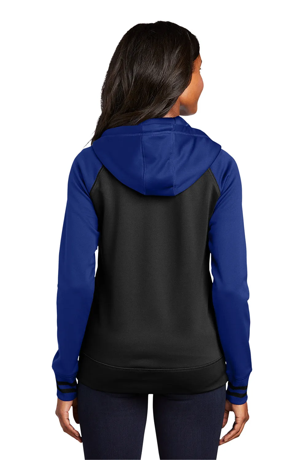 Sport-Tek Damen Sport-Wick Feuchtigkeitstransportierende Fleece Kapuzenpullover Hoodie mit Taschen - Schwarz/Echt Königsblau