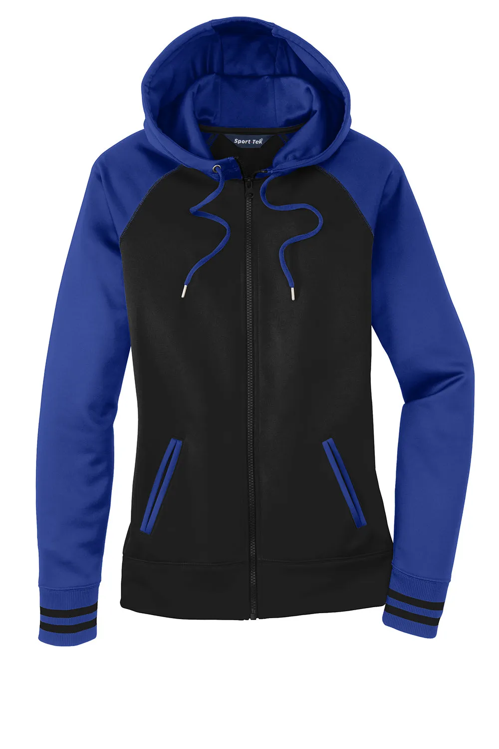 Sport-Tek Damen Sport-Wick Feuchtigkeitstransportierende Fleece Kapuzenpullover Hoodie mit Taschen - Schwarz/Echt Königsblau