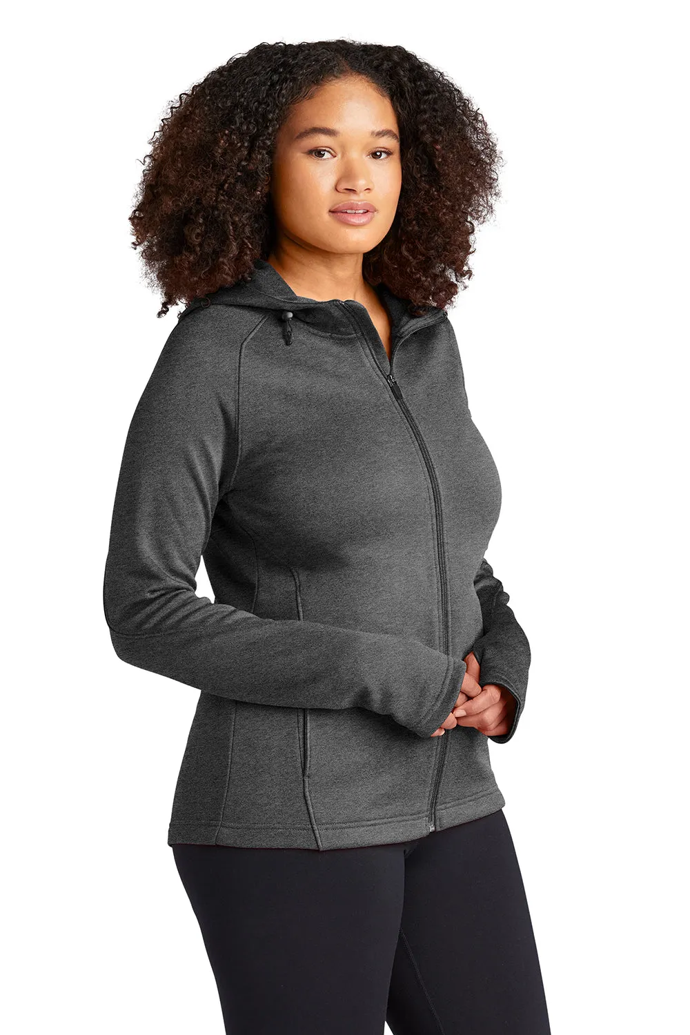 Sport-Tek Damen Tech Feuchtigkeitstransportierende Fleece Kapuzenpullover mit Reißverschluss und Taschen - Heather Graphitgrau