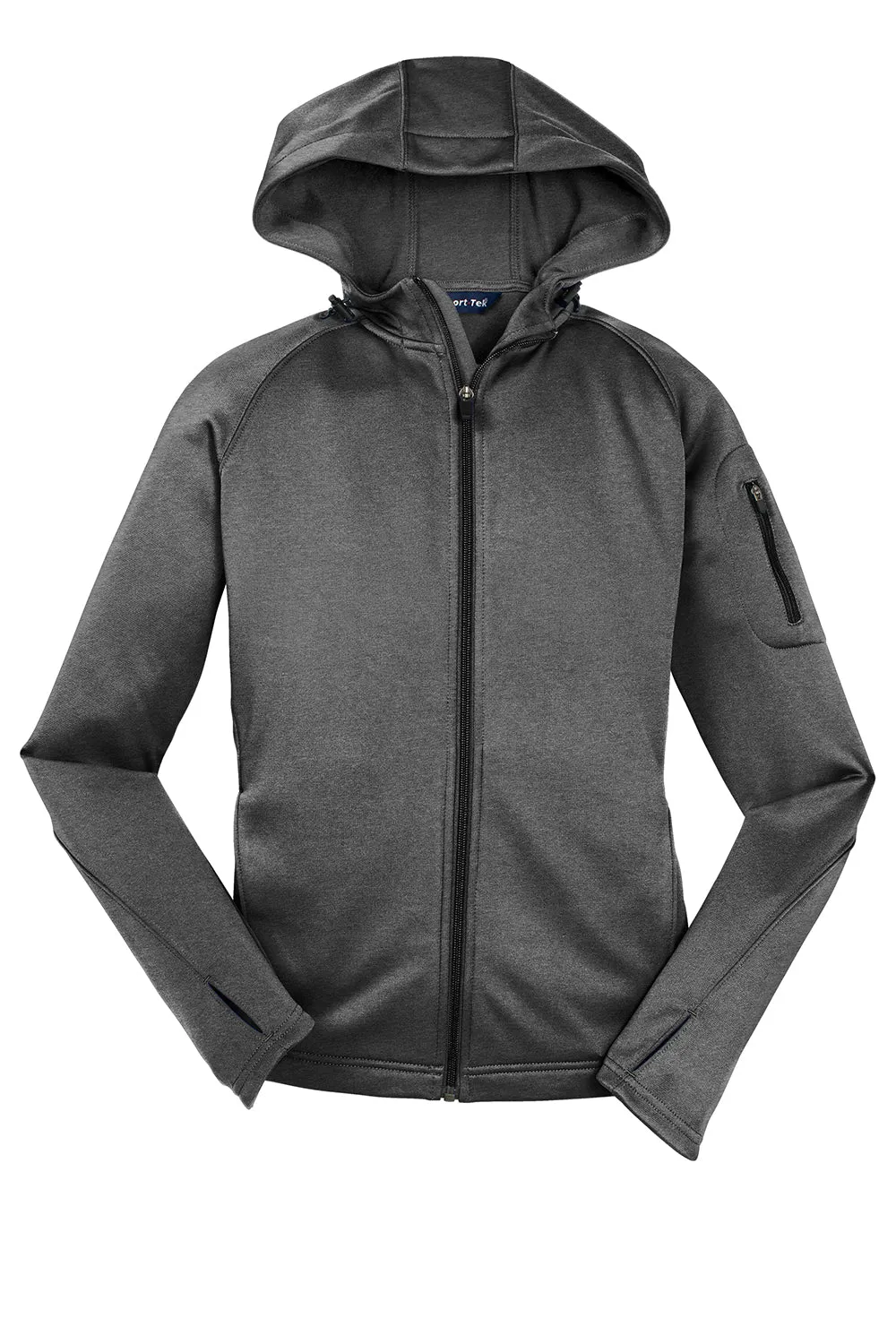 Sport-Tek Damen Tech Feuchtigkeitstransportierende Fleece Kapuzenpullover mit Reißverschluss und Taschen - Heather Graphitgrau