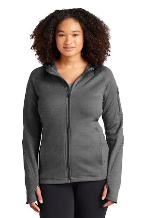 Sport-Tek Damen Tech Feuchtigkeitstransportierende Fleece Kapuzenpullover mit Reißverschluss und Taschen - Heather Graphitgrau