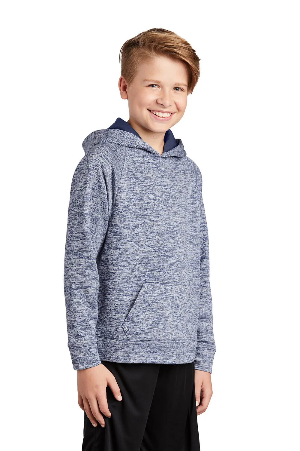 Sport-Tek Jugendliche Elektrisch Heather Feuchtigkeitstransportierende Fleece Kapuzenpullover Hoodie mit Beuteltasche - Echt Marineblau Elektrisch