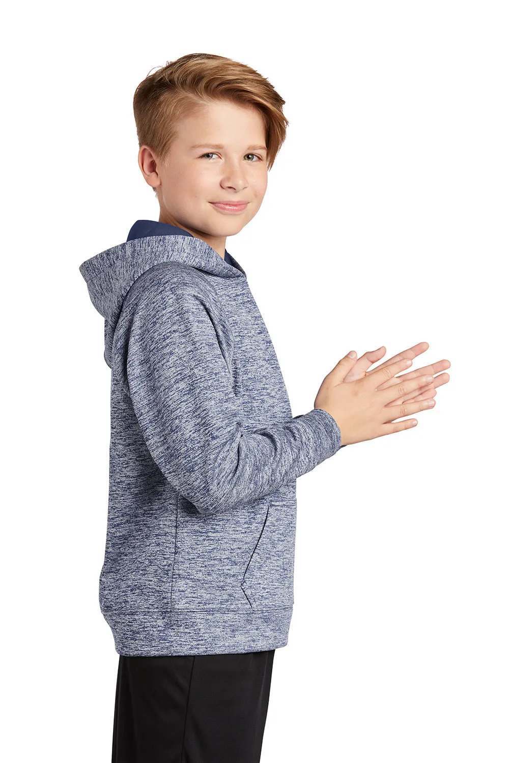 Sport-Tek Jugendliche Elektrisch Heather Feuchtigkeitstransportierende Fleece Kapuzenpullover Hoodie mit Beuteltasche - Echt Marineblau Elektrisch