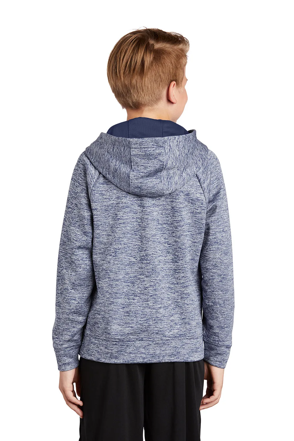 Sport-Tek Jugendliche Elektrisch Heather Feuchtigkeitstransportierende Fleece Kapuzenpullover Hoodie mit Beuteltasche - Echt Marineblau Elektrisch