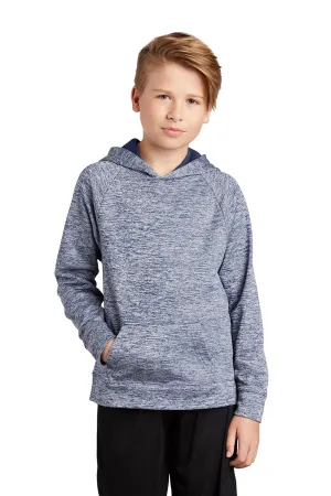 Sport-Tek Jugendliche Elektrisch Heather Feuchtigkeitstransportierende Fleece Kapuzenpullover Hoodie mit Beuteltasche - Echt Marineblau Elektrisch