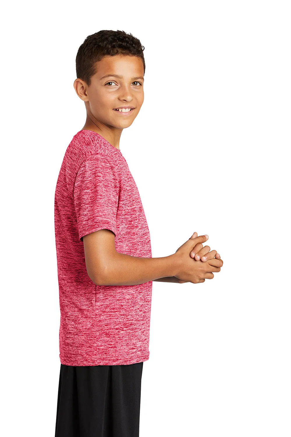 Sport-Tek Jugendliche Elektrisch Heather Feuchtigkeitstransportierendes Kurzarm-Crewneck T-Shirt - Power Pink Elektrisch - Ausverkauf