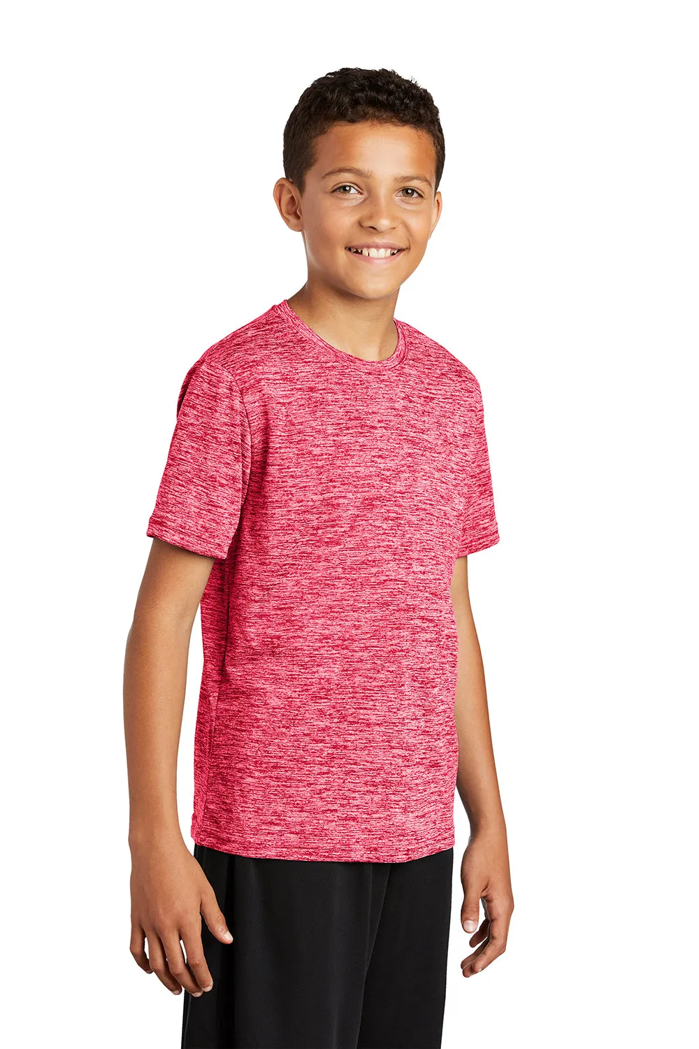 Sport-Tek Jugendliche Elektrisch Heather Feuchtigkeitstransportierendes Kurzarm-Crewneck T-Shirt - Power Pink Elektrisch - Ausverkauf