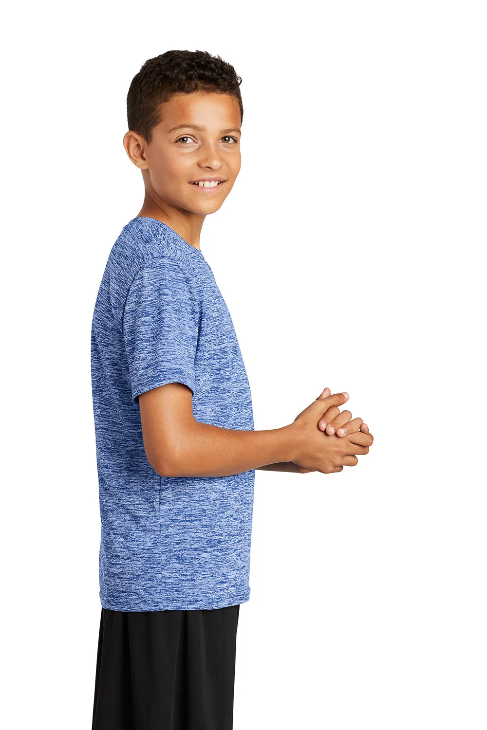 Sport-Tek Jugendliche Elektrisch Heather Feuchtigkeitstransportierendes Kurzarm-Crewneck T-Shirt - Echtes Königsblau Elektrisch