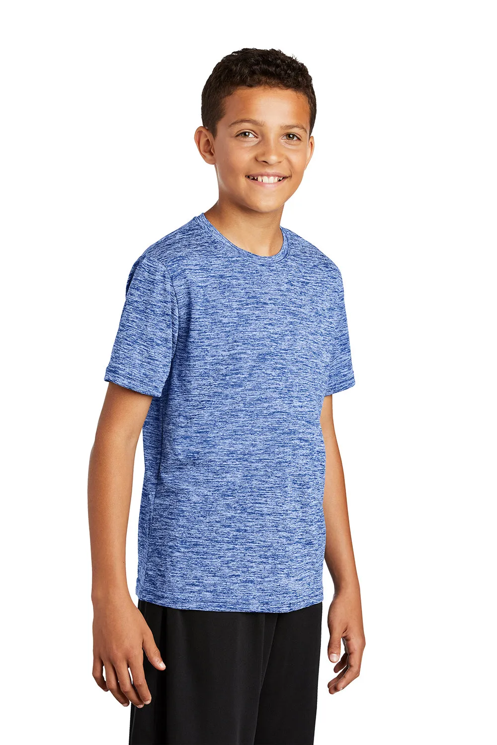 Sport-Tek Jugendliche Elektrisch Heather Feuchtigkeitstransportierendes Kurzarm-Crewneck T-Shirt - Echtes Königsblau Elektrisch