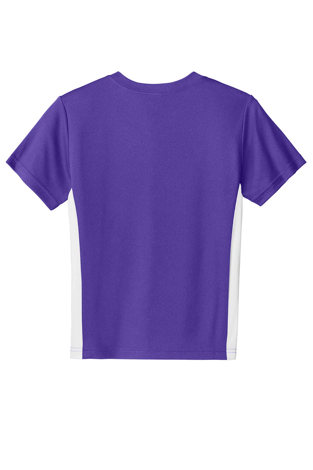 Sport-Tek Youth Feuchtigkeitstransportierendes Competitor United Kurzarm V-Ausschnitt T-Shirt - Lila/Weiß