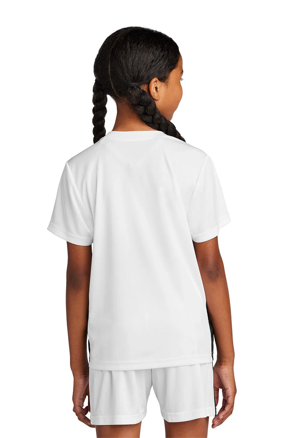 Sport-Tek Youth Feuchtigkeitstransportierender Wettkampf-V-Ausschnitt Kurzarm T-Shirt - Weiß/Schwarz