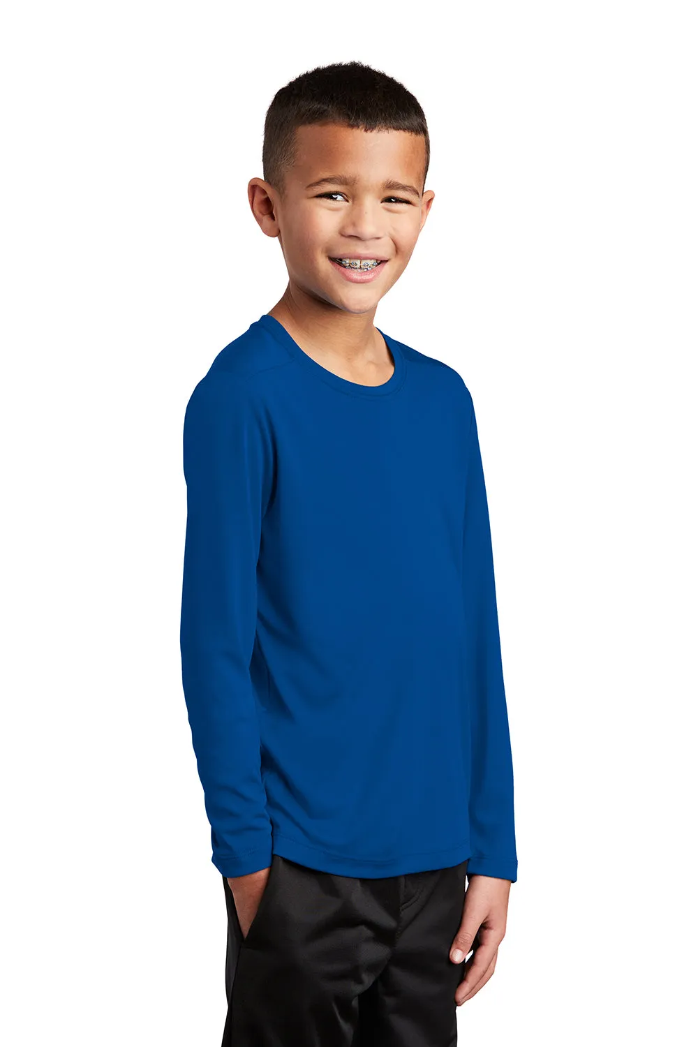 Sport-Tek Jugend Feuchtigkeitstransportierendes Langarm-Crewneck T-Shirt - Echtes Königsblau