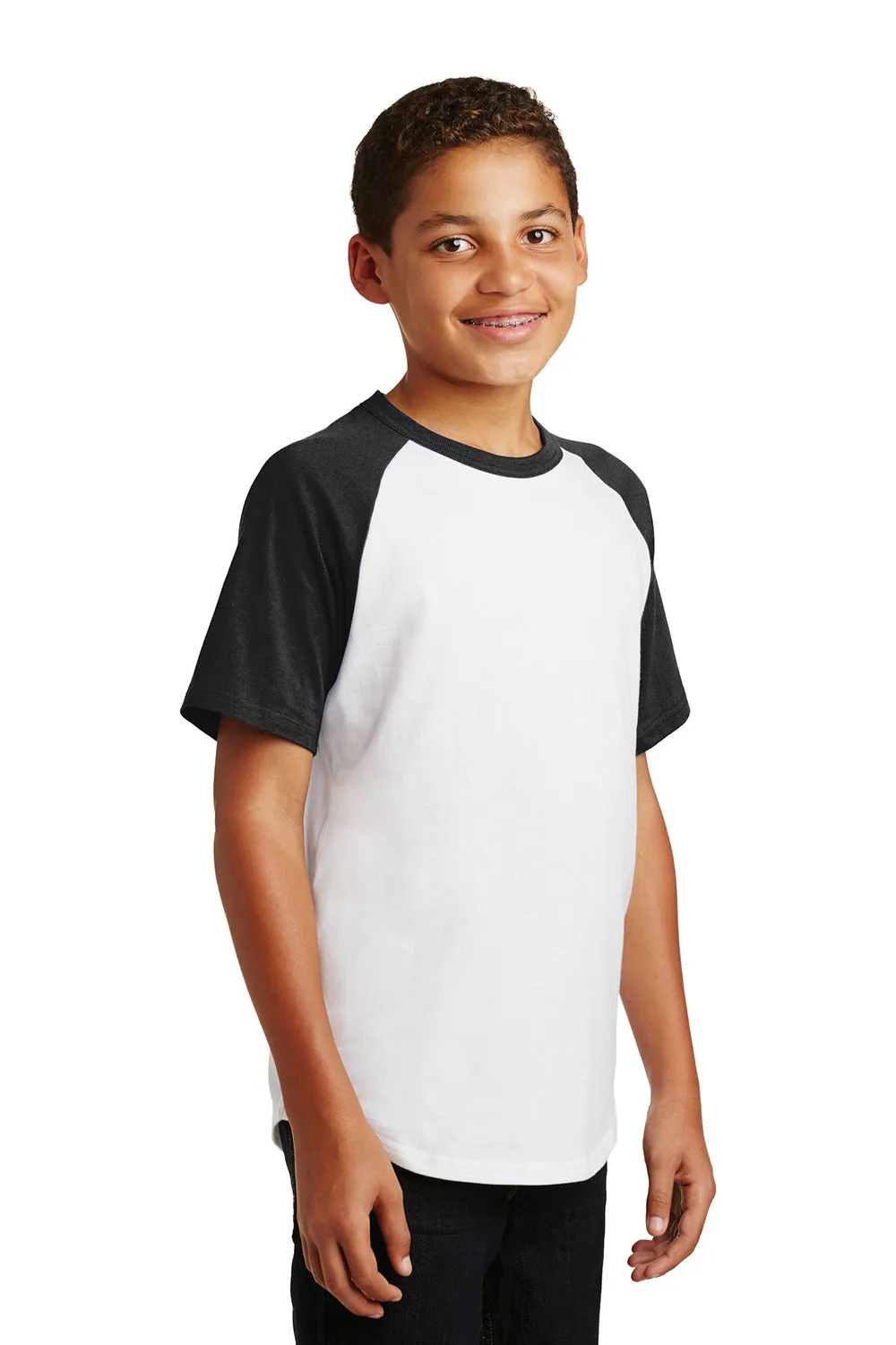 Sport-Tek Jugend Kurzarm Rundhals T-Shirt - Weiß/Schwarz