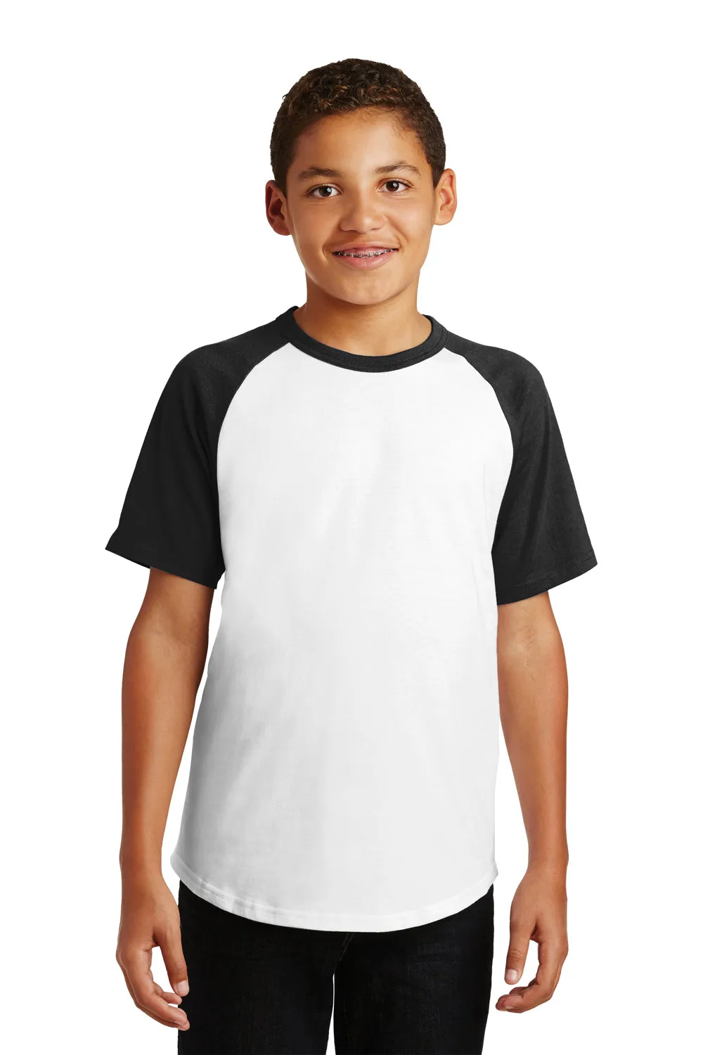 Sport-Tek Jugend Kurzarm Rundhals T-Shirt - Weiß/Schwarz
