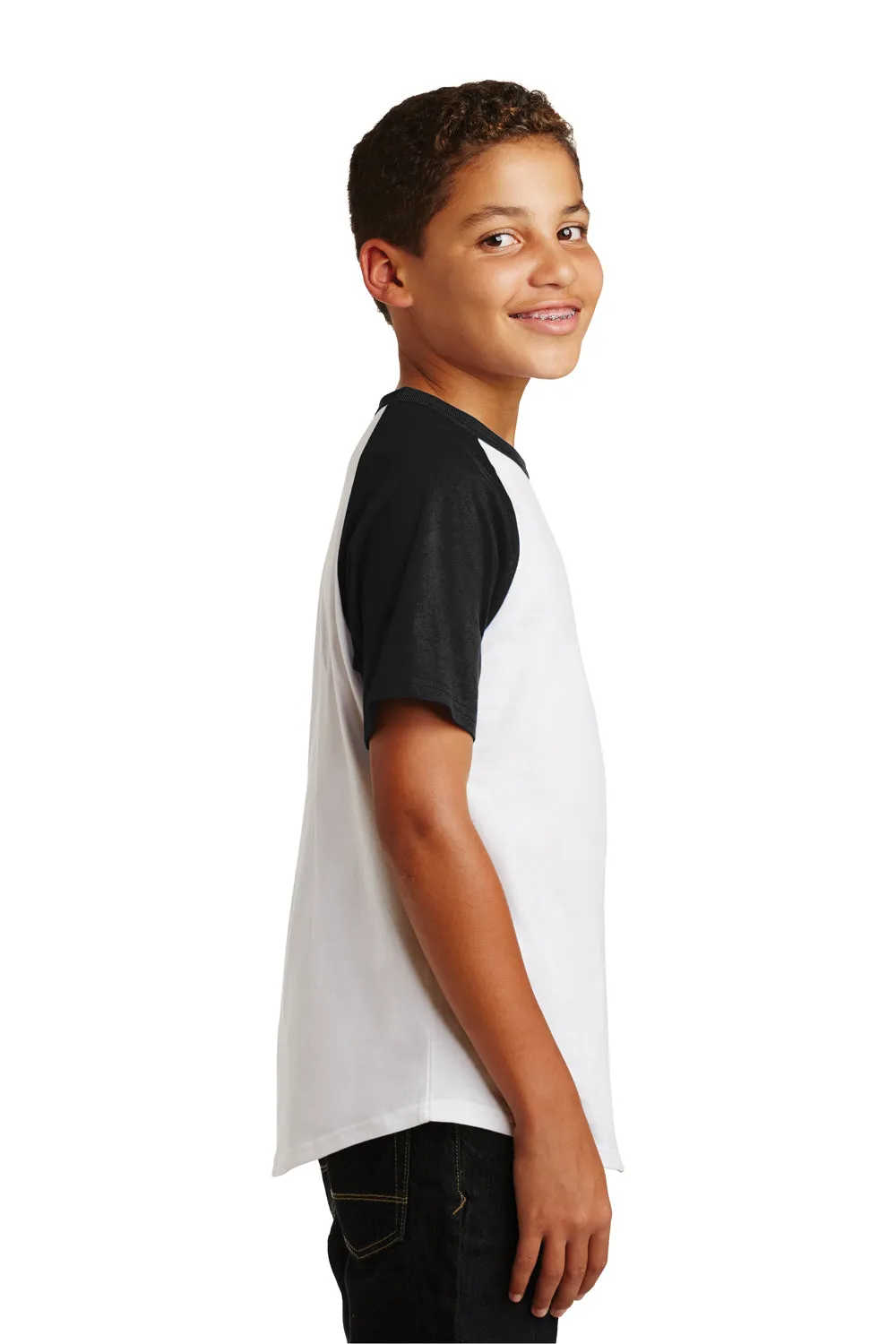 Sport-Tek Jugend Kurzarm Rundhals T-Shirt - Weiß/Schwarz