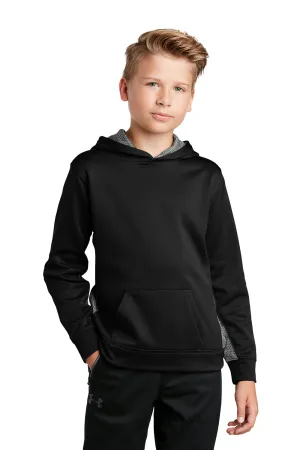 Sport-Tek Youth Sport-Wick CamoHex Feuchtigkeitstransportierender Fleece Kapuzenpullover mit Kangaroo-Tasche - Schwarz/Dunkel Rauchgrau