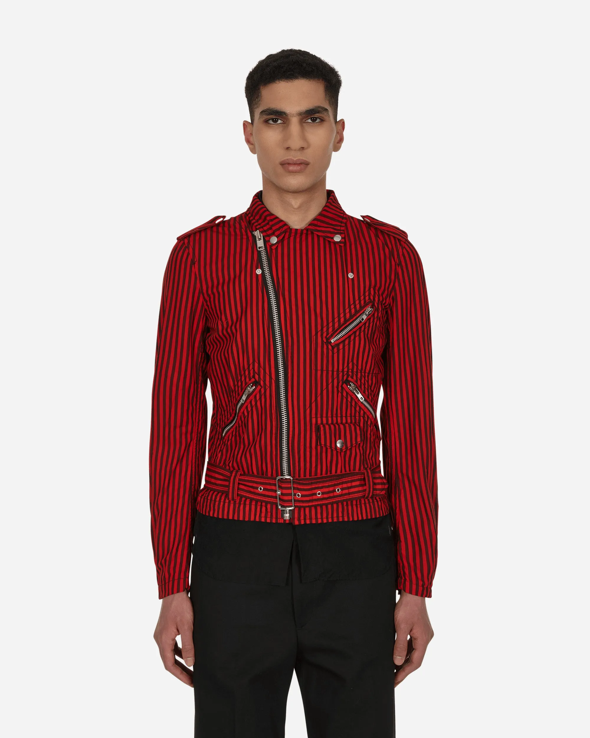 Gestreifte Bikerjacke Rot