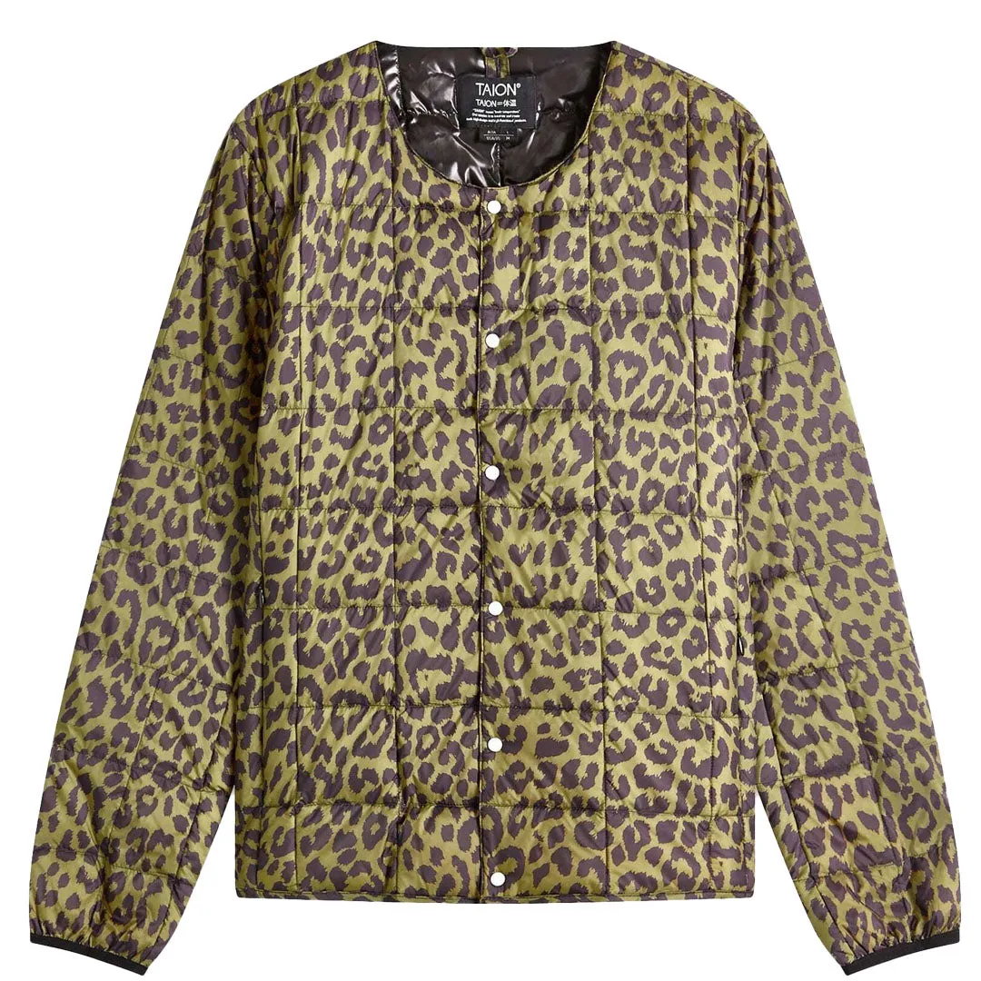 Taion Damen Stehkragen Knopfjacke Leopard
