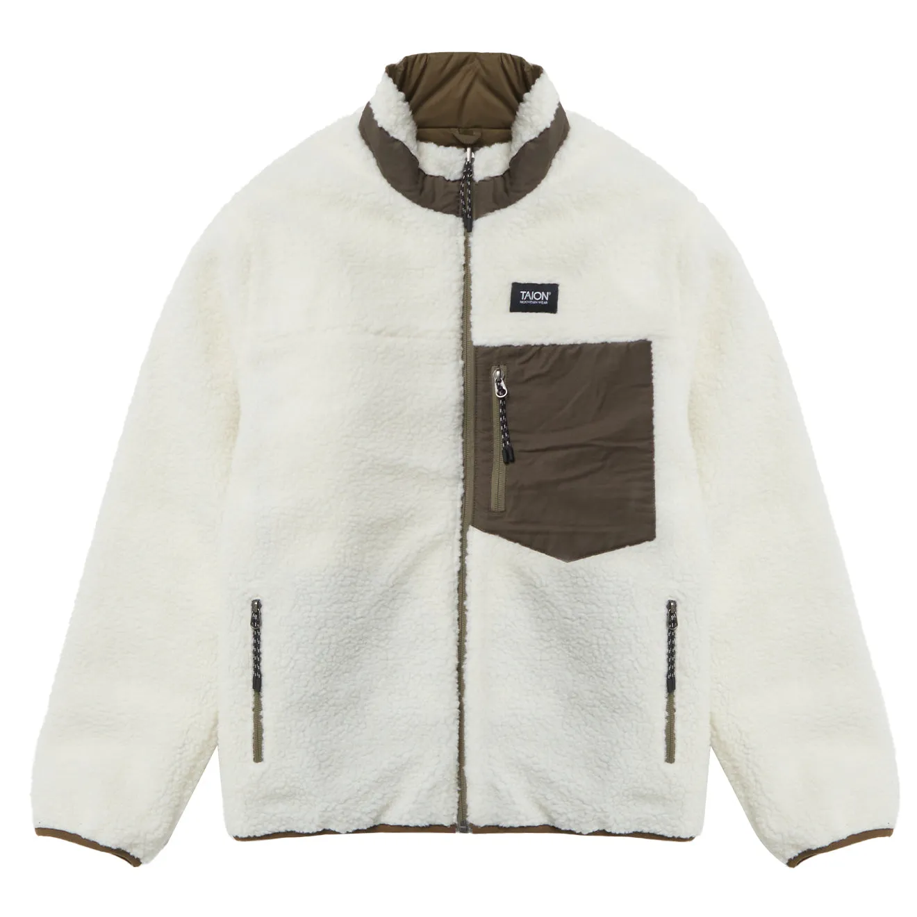 Taion Damen Reversible Daunenjacke mit Boa-Effekt in Olive / Elfenbein
