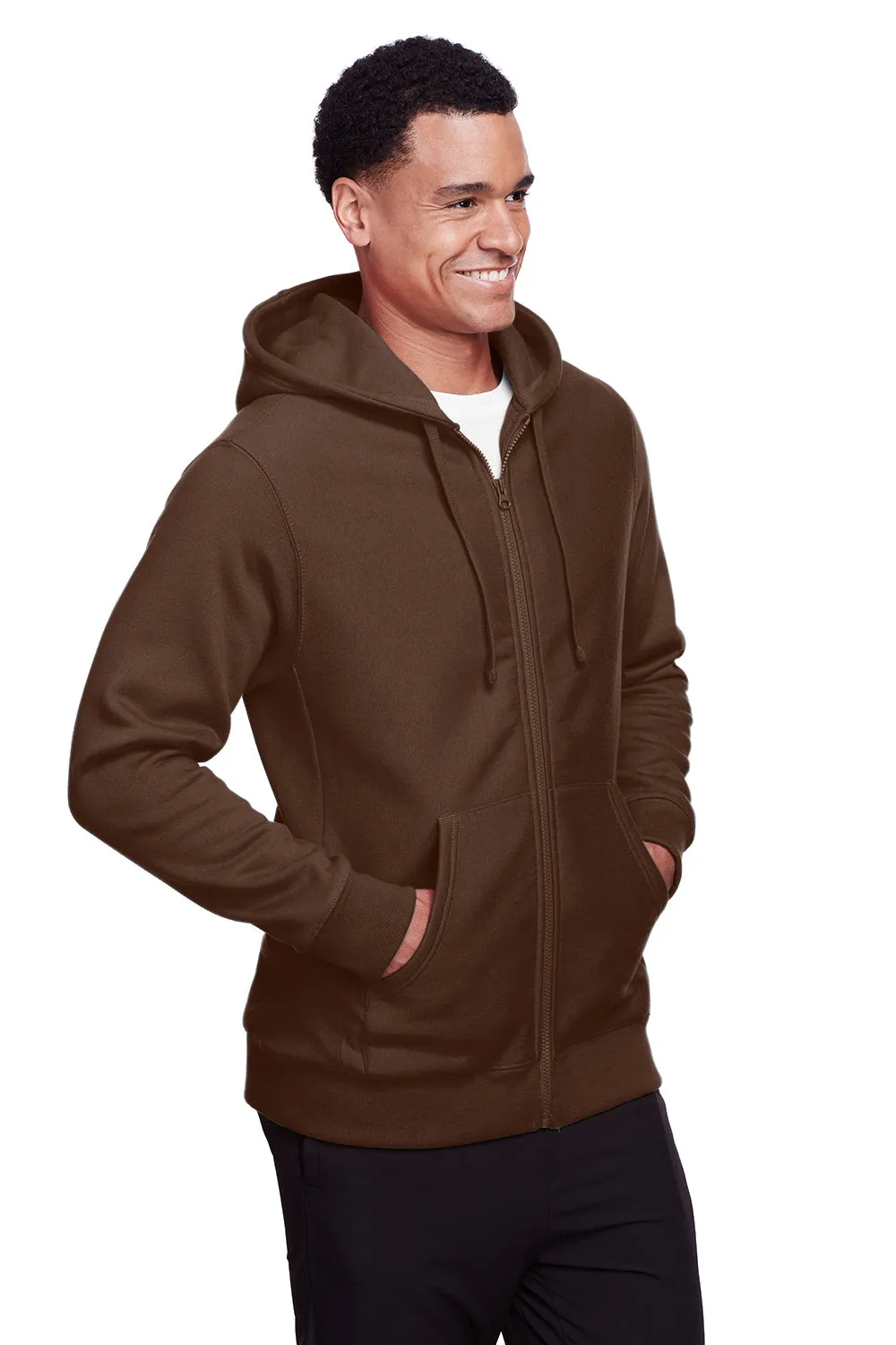 Team 365 Herren Zone HydroSport Fleece wasserabweisender Kapuzenpullover mit Reißverschluss und Taschen - Dunkelbraun