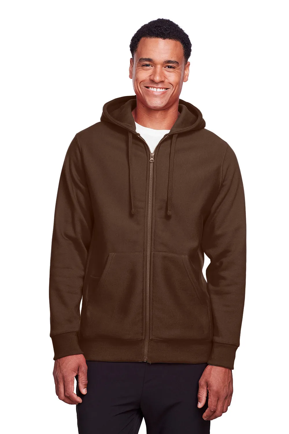 Team 365 Herren Zone HydroSport Fleece wasserabweisender Kapuzenpullover mit Reißverschluss und Taschen - Dunkelbraun