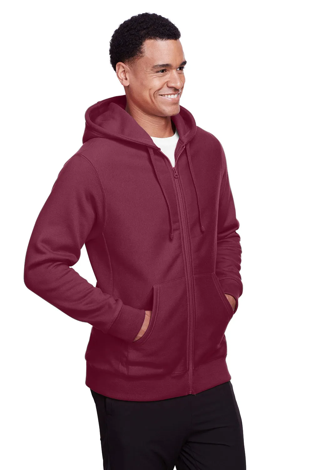 Team 365 Herren Zone HydroSport Fleece wasserabweisender Kapuzenpullover mit Reißverschluss und Taschen - Dunkelrot