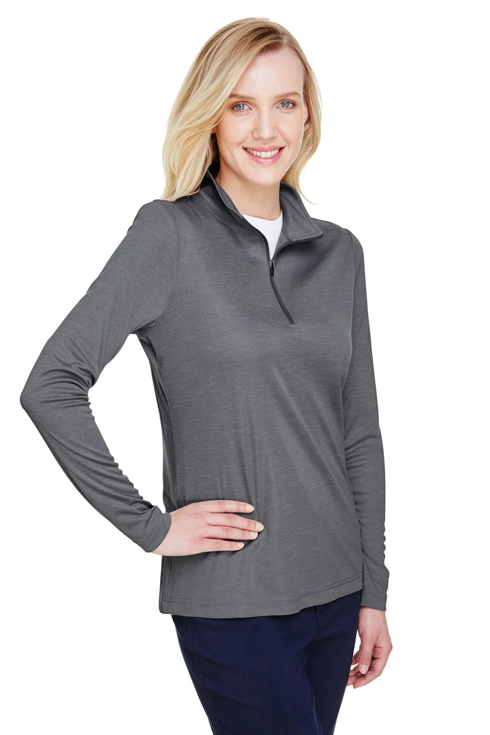 Team 365 Damen Zone Sonic Performance Feuchtigkeitstransportierendes 1/4-Zip Sweatshirt - Heather Dunkelgrau