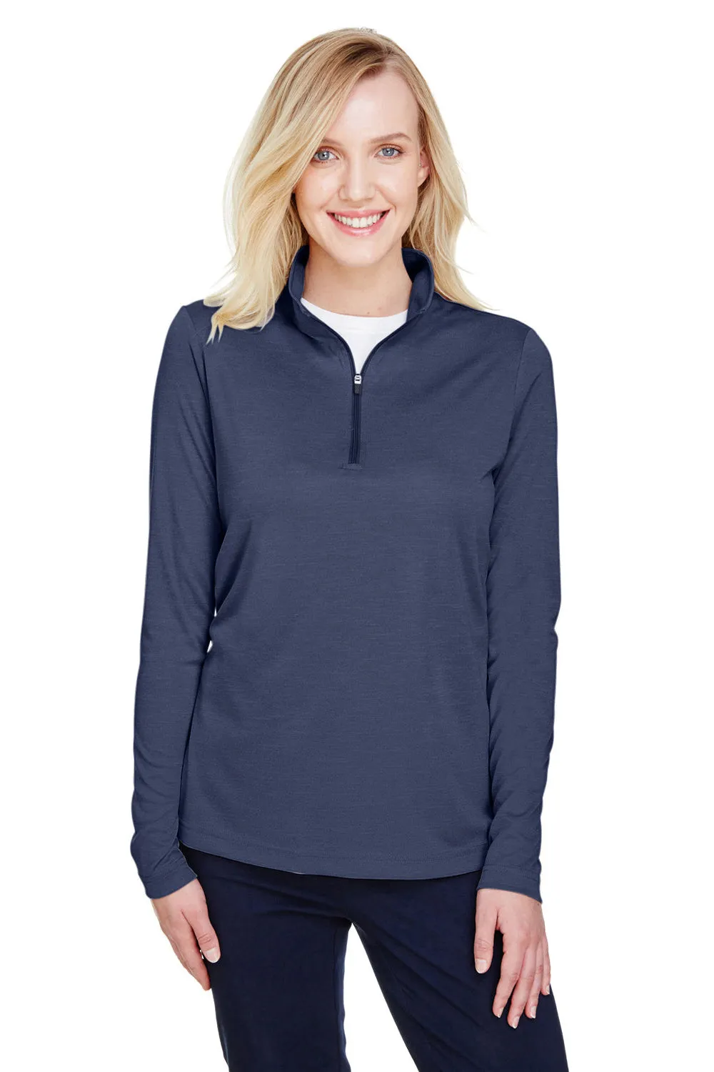 Team 365 Damen Zone Sonic Performance Feuchtigkeitstransportierendes 1/4-Zip Sweatshirt - Heather Dunkelmarineblau