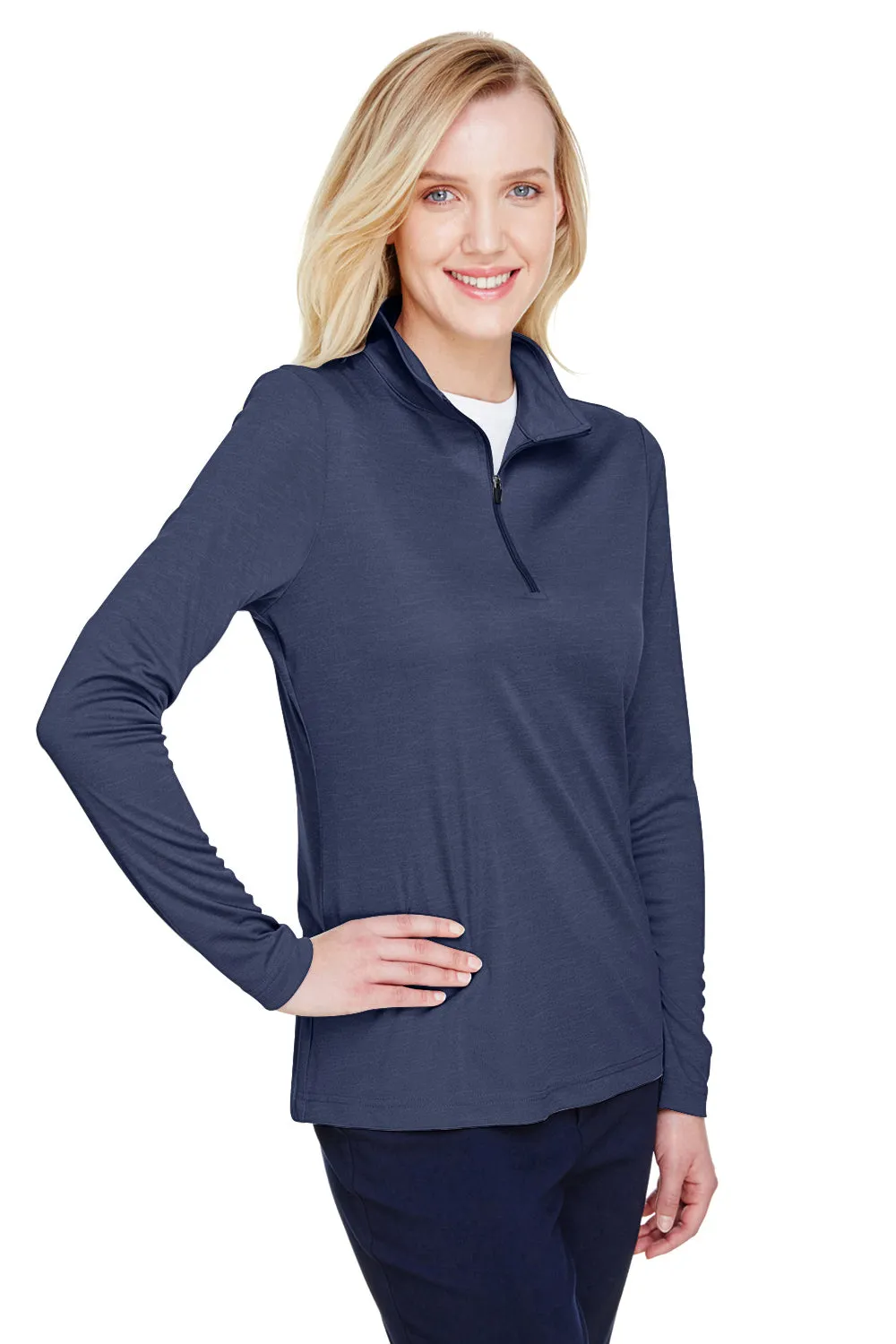 Team 365 Damen Zone Sonic Performance Feuchtigkeitstransportierendes 1/4-Zip Sweatshirt - Heather Dunkelmarineblau