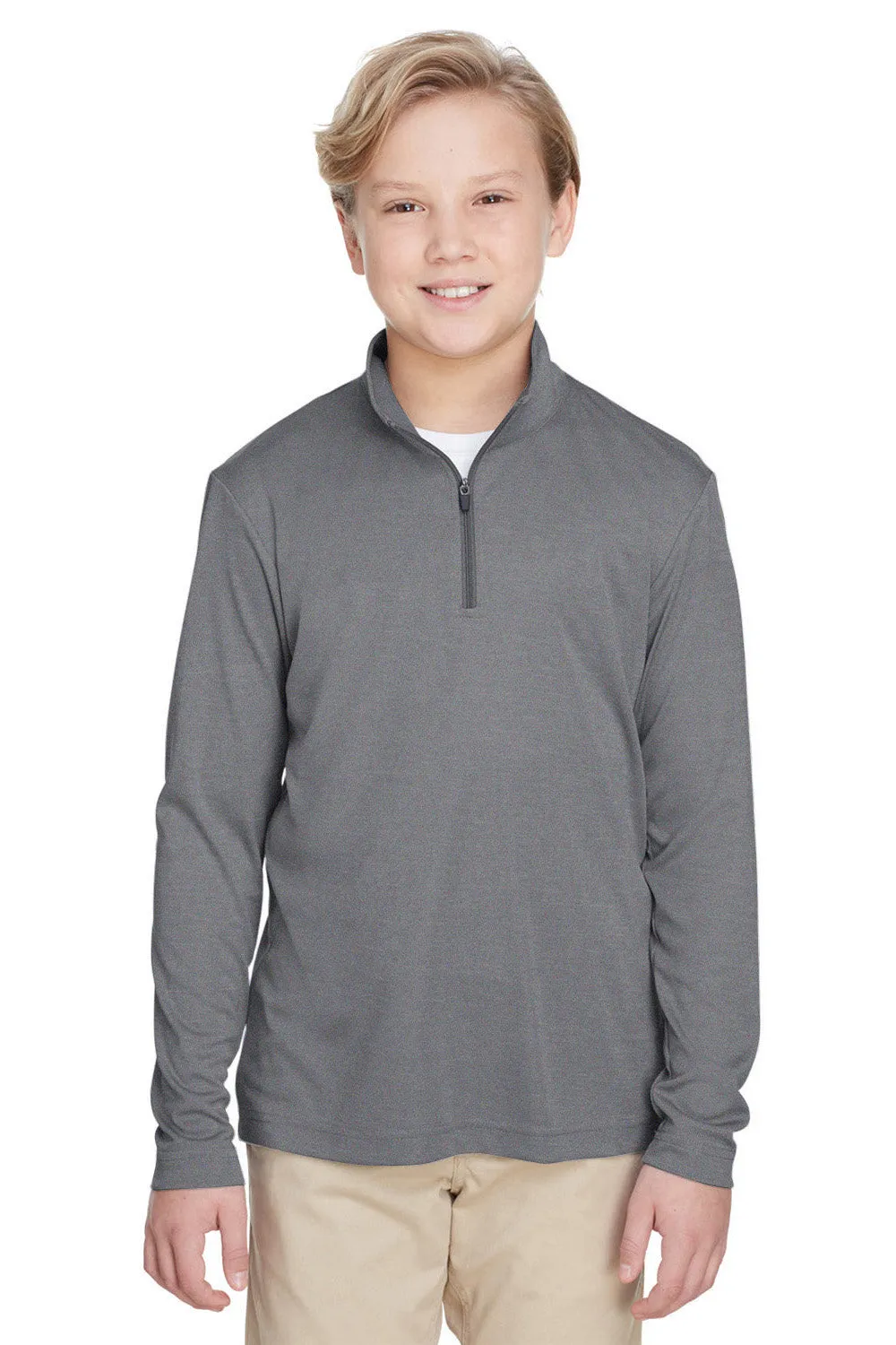 Team 365 Youth Zone Sonic Performance Feuchtigkeitstransportierendes 1/4-Zip Sweatshirt - Heather Dunkelgrau