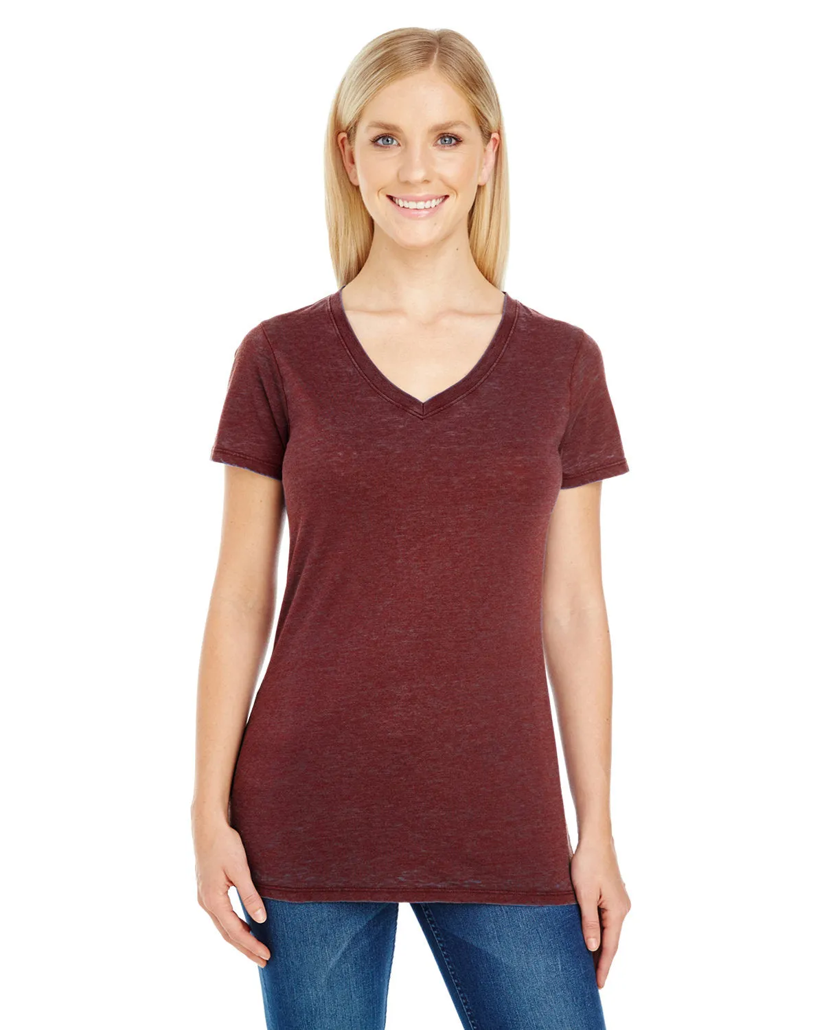 Threadfast Apparel 215B Damen Cross Dye Kurzarm-V-Ausschnitt T-Shirt