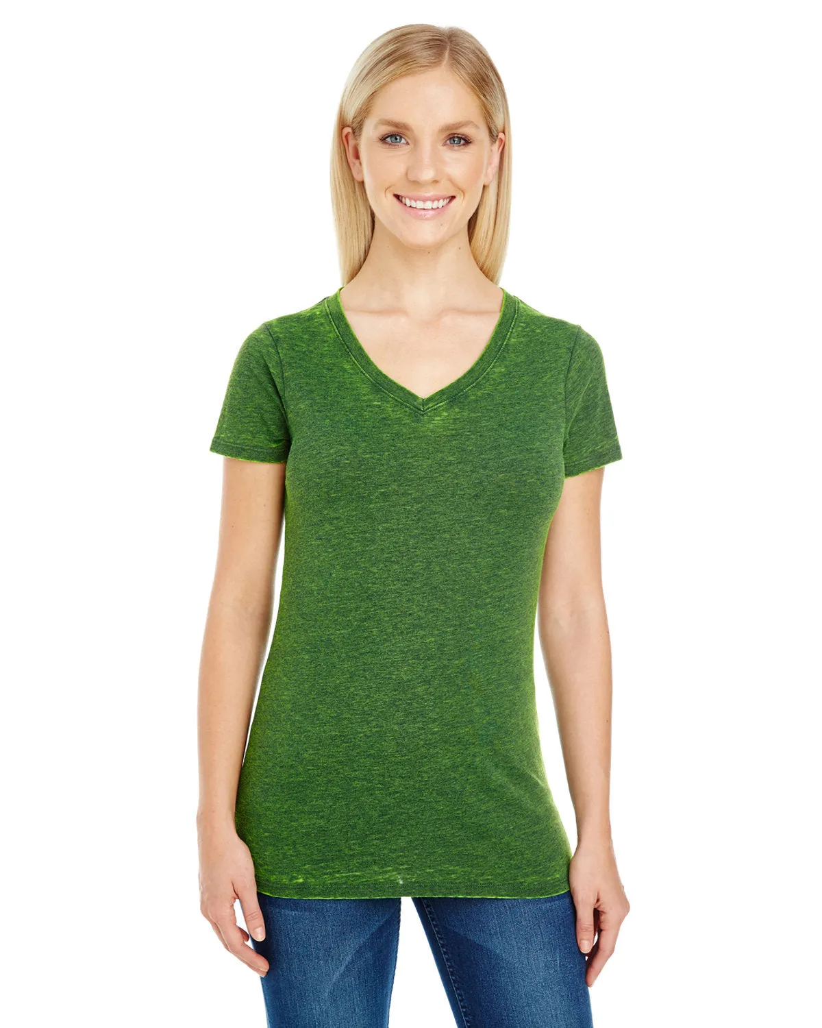 Threadfast Apparel 215B Damen Cross Dye Kurzarm-V-Ausschnitt T-Shirt