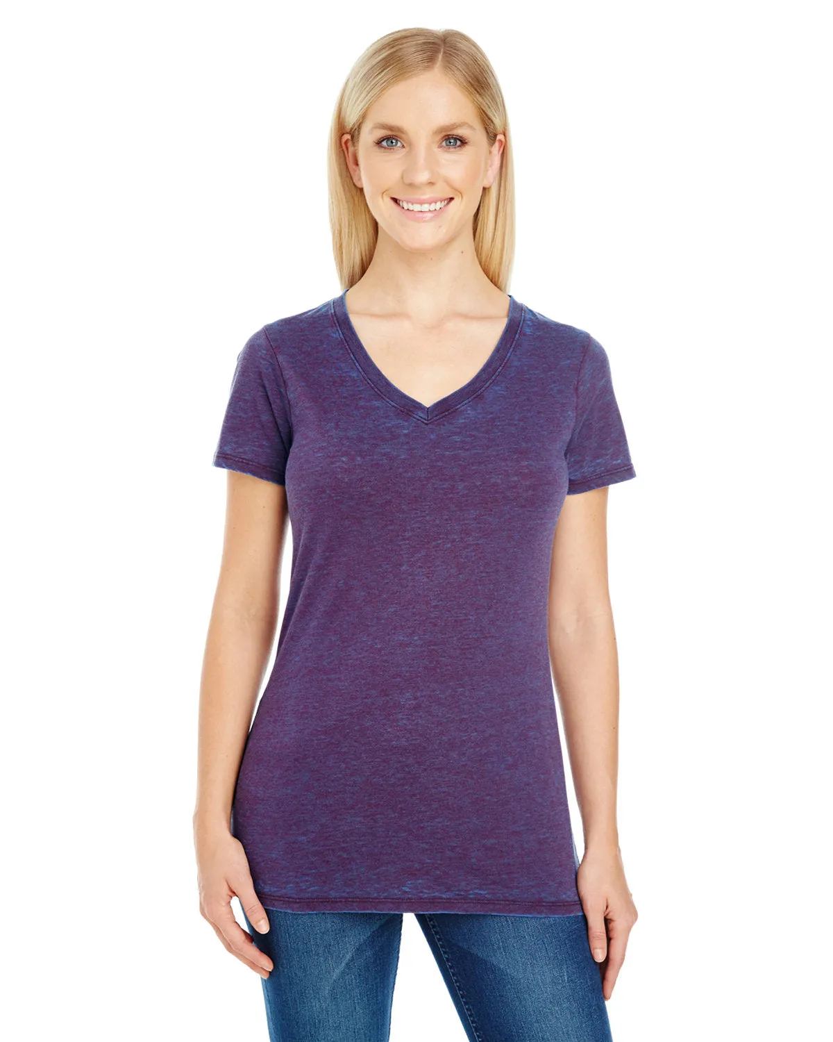 Threadfast Apparel 215B Damen Cross Dye Kurzarm-V-Ausschnitt T-Shirt