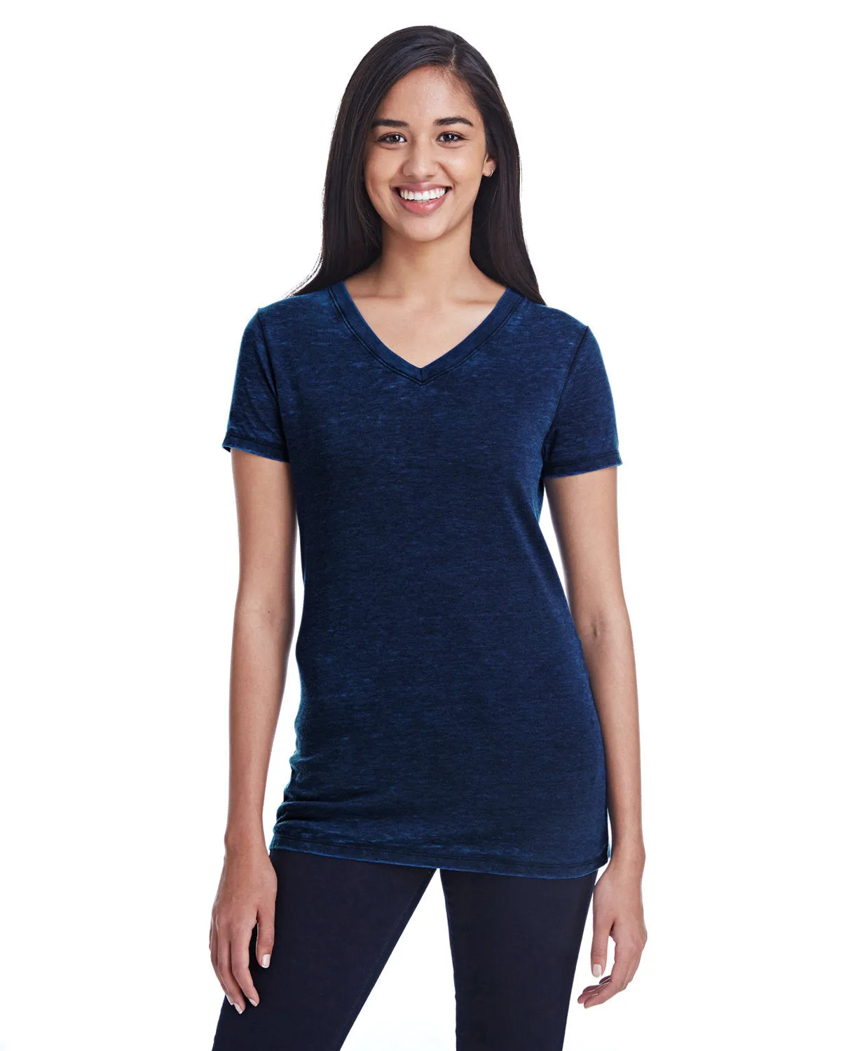 Threadfast Apparel 215B Damen Cross Dye Kurzarm-V-Ausschnitt T-Shirt