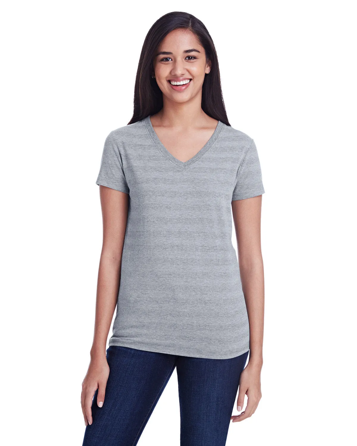Threadfast Apparel 252RV Damen Unsichtbare Streifen V-Ausschnitt T-Shirt