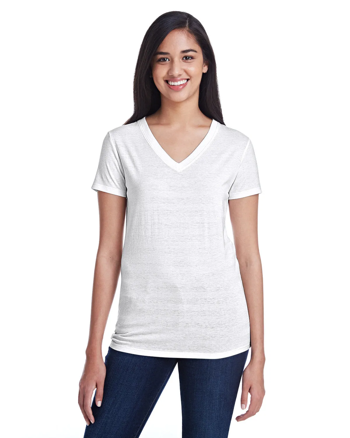 Threadfast Apparel 252RV Damen Unsichtbare Streifen V-Ausschnitt T-Shirt
