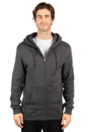 Threadfast Apparel Herren Ultimate Fleece Full-Zip Kapuzenpullover mit Taschen - Heather Charcoal Grau