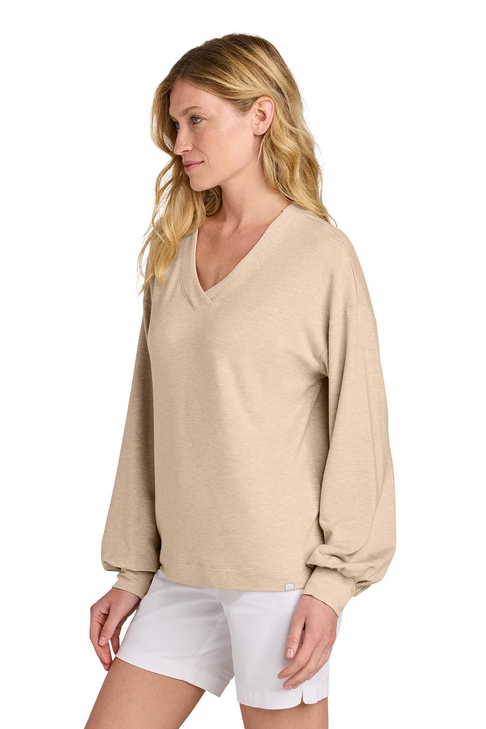 TravisMathew Damen Long Weekend V-Ausschnitt Sweatshirt - Heather Natur