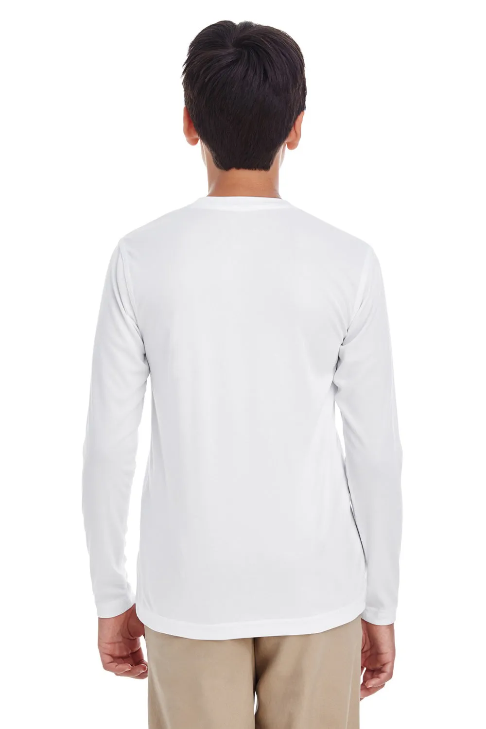 UltraClub Jugend Cool & Dry Performance Feuchtigkeitstransport Langarm Rundhals T-Shirt - Weiß