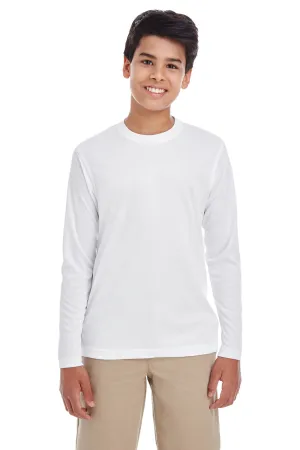 UltraClub Jugend Cool & Dry Performance Feuchtigkeitstransport Langarm Rundhals T-Shirt - Weiß