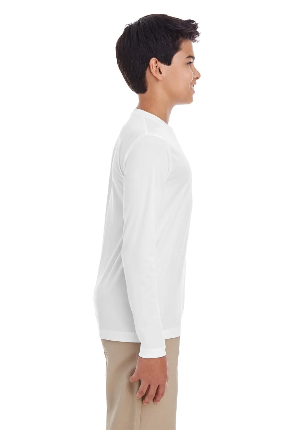 UltraClub Jugend Cool & Dry Performance Feuchtigkeitstransport Langarm Rundhals T-Shirt - Weiß