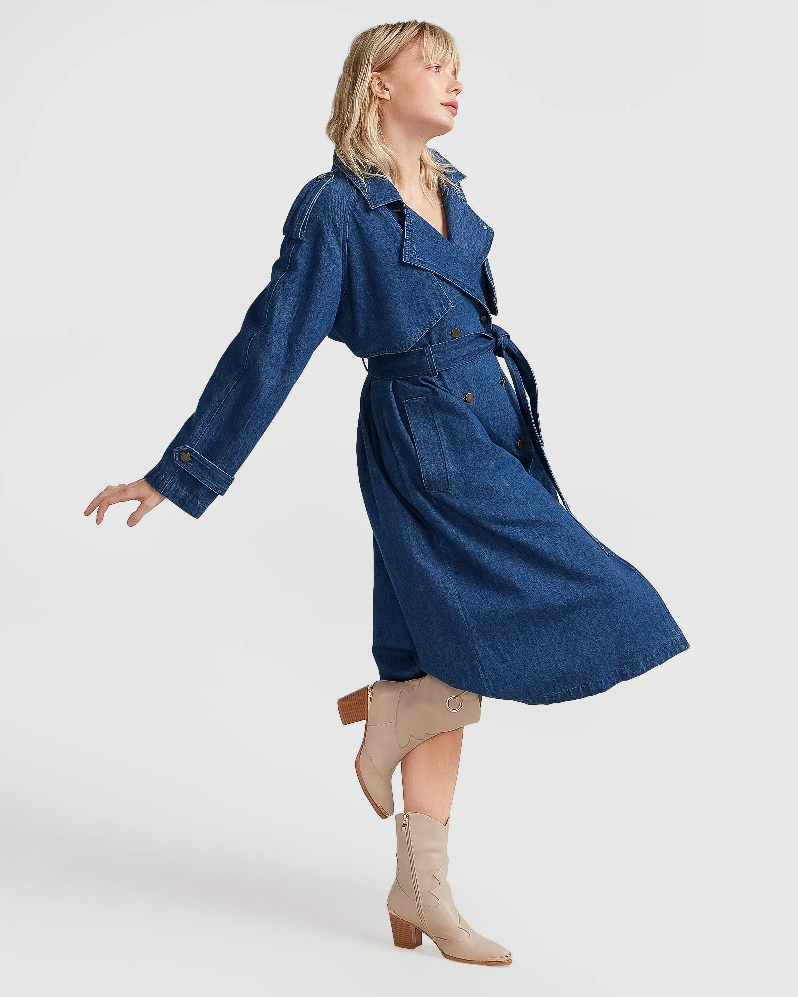 Wild Skies Denim Trench - Mittelblaue Denim